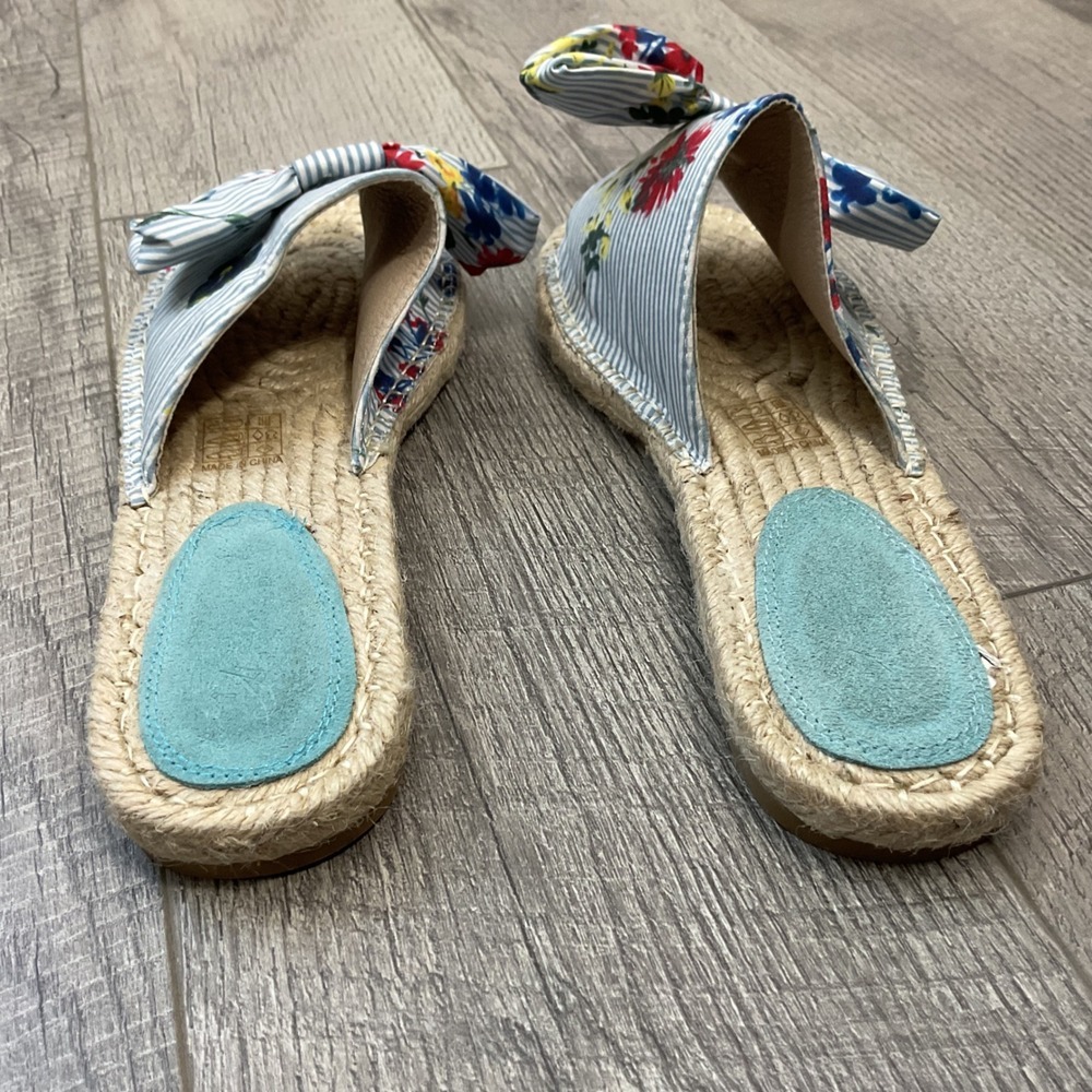 Vintage Havana Lilly Blue Floral Striped Bow Espadrille Slide Sandals Woman's 10 - Picture 4 of 10